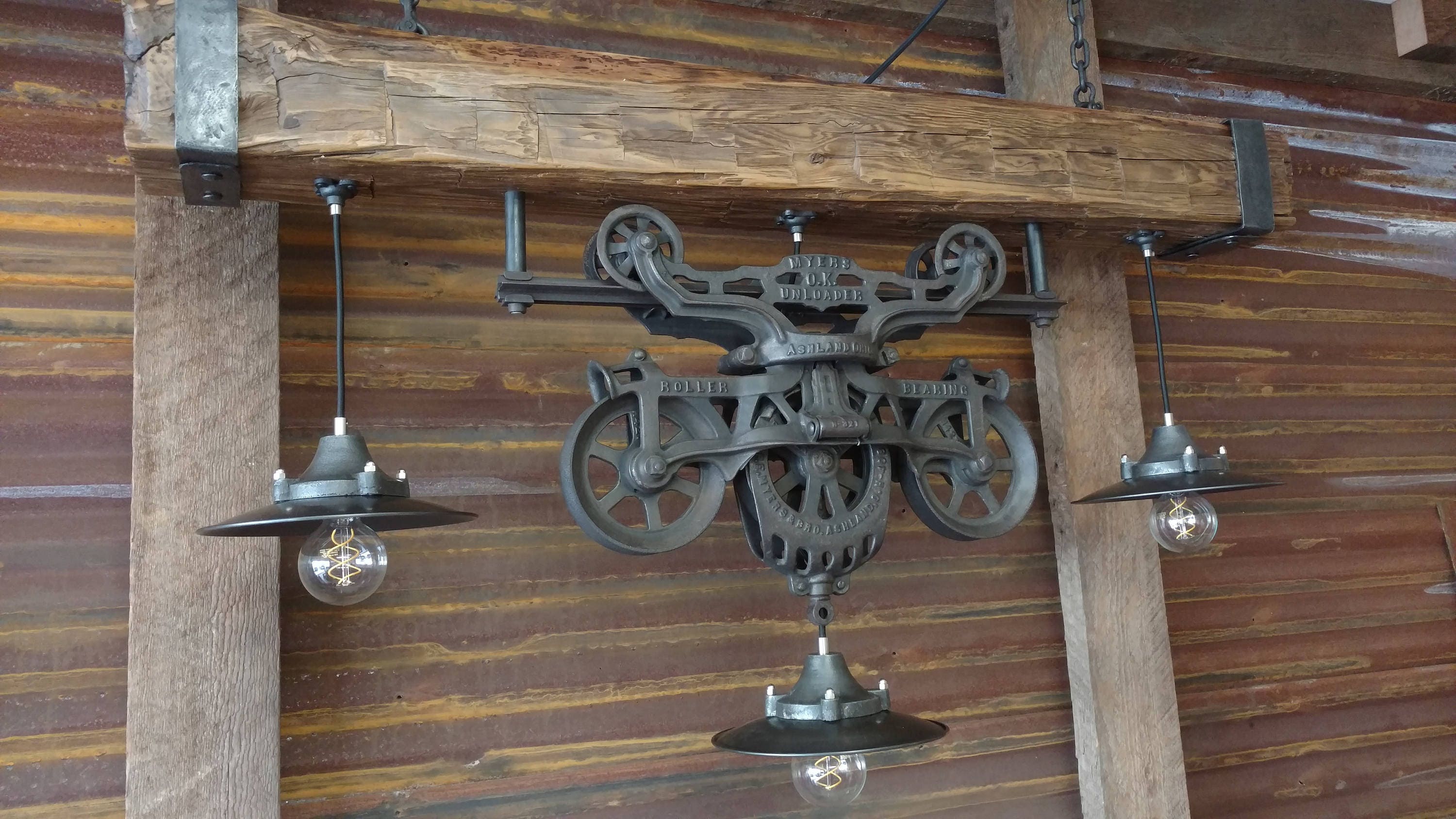 Antique Hay Trolley Chandelier Light Fixture Perfect For Farm House