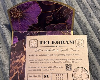 Handmade Telegram Save the Dates: Floral Design, Custom Wedding Announcement
