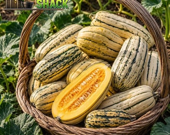 Delicata Squash Seeds 15+ | Sweet Winter Squash, Cream and Green Striped Heirloom