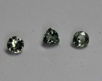 Three Match Green Montana Sapphires B81, B82, B83 Trillion and Round Brilliant Loose Gem Stones (jewelry, earrings, ring, necklace)