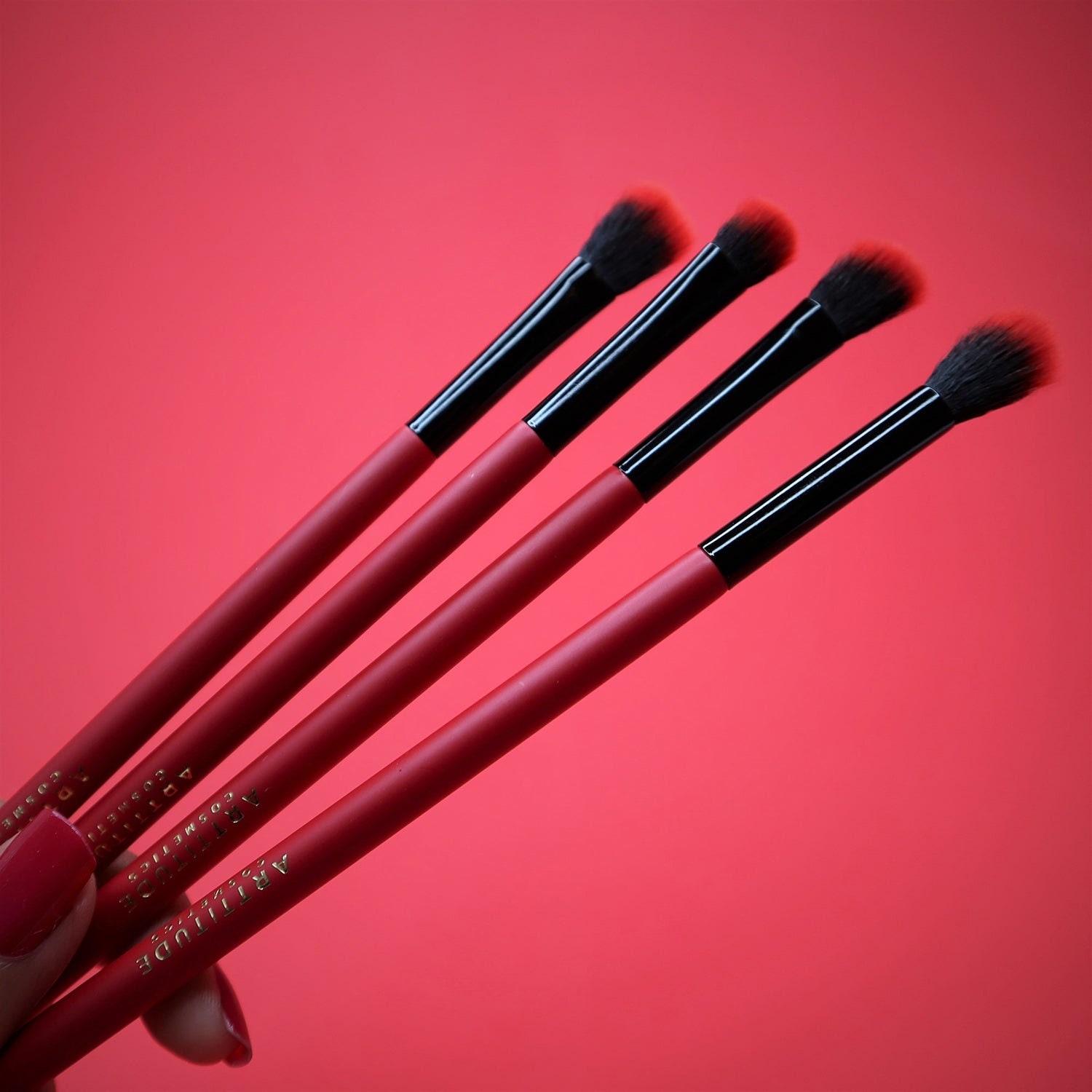 Red and Black Make-up Brush Set 4 Piece Blending Brushes 
