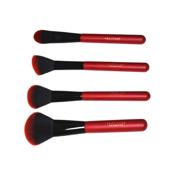 Red and Black Make-up Brush Set 4 Piece Face Finishing Brushes 
