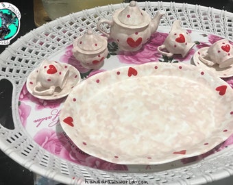 Miniature tea set, love hearts, Valentine’s Day gifts, miniature tea set