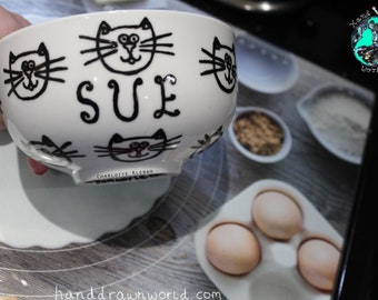 Personalised bowl, cats, cat, cat lovers, cereal bowl, soup bowl, porridge bowl, personalised gifts, cat gifts, Birthday gifts, wedding gift