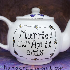 Personalised teapot, 50th wedding anniversary, wedding gifts, wedding teapot, Anniversary gifts, daisy chains, personalised gifts, flowers image 3