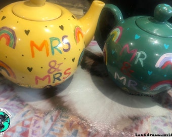 Pride teapot, Mr and Mr, Mrs and Mrs, rainbows