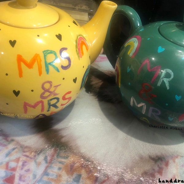 Pride teapot, Mr and Mr, Mrs and Mrs, rainbows