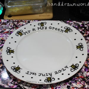 Hochzeitsteller, personalisierter Teller, Mr und Mrs, Hochzeitsgeschenke, Bienen, Bienenliebhaber, Gartenliebhaber, Geburtstagsgeschenk