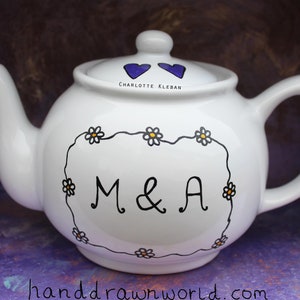 Personalised teapot, 50th wedding anniversary, wedding gifts, wedding teapot, Anniversary gifts, daisy chains, personalised gifts, flowers image 4