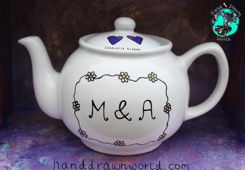 Personalised teapot, 50th wedding anniversary, wedding gifts, wedding teapot, Anniversary gifts, daisy chains, personalised gifts, flowers image 4