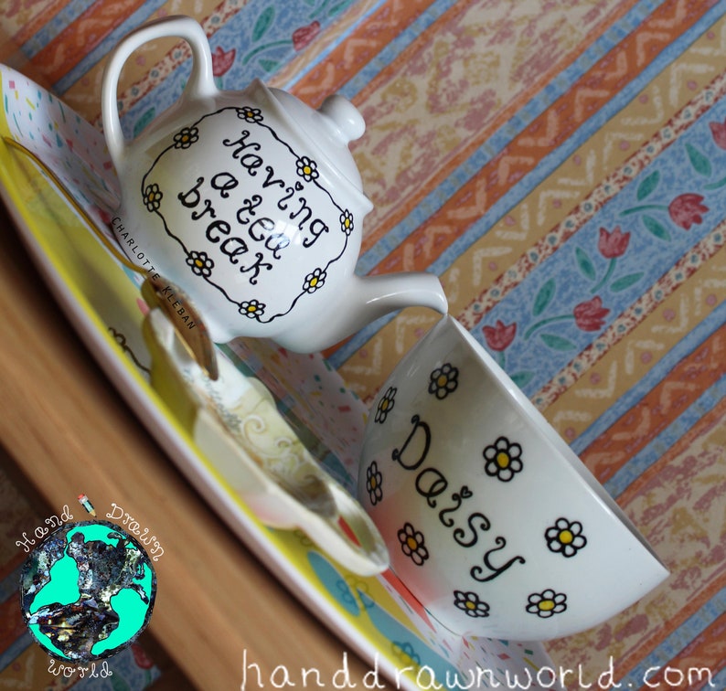 Daisy breakfast set, flower lovers, gardening lovers, personalised teapot