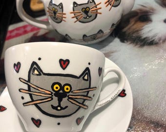 Tee für ein Set, personalisiertes Teeset, Katzenliebhaber