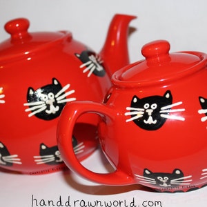 Cat teapot, large teapot, red teapot, tea lovers, cat lovers, black cat, Halloween gifts image 2