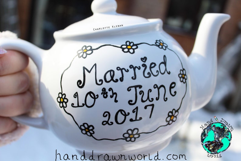 Personalised teapot, 50th wedding anniversary, wedding gifts, wedding teapot, Anniversary gifts, daisy chains, personalised gifts, flowers image 2