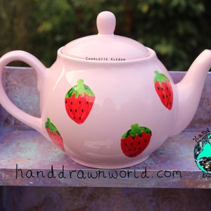 Théière rose, théière aux fraises, fruits, théière personnalisée, amateurs de thé, fraises