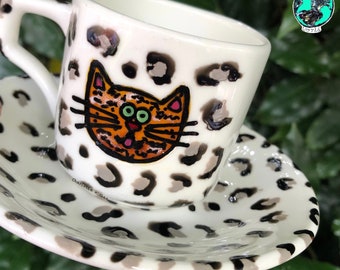 Espresso cup, cat espresso cup, leopard print