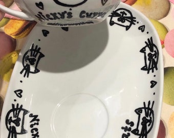 Personalised cat lovers mug and plate