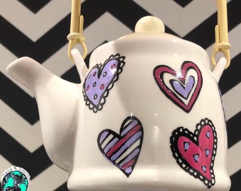 Love hearts teapot, personalised teapot
