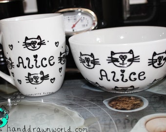 Cuenco personalizado, taza personalizada, regalos para parejas, cuenco de avena, cuenco de sopa, cuenco de cereales, regalos de boda, gatos, amantes de los gatos