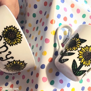 Personalised bowl, breakfast set, sunflowers, cereal bowl, porridge bowl, soup bowl