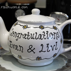 Personalised teapot, 50th wedding anniversary, wedding gifts, wedding teapot, Anniversary gifts, daisy chains, personalised gifts, flowers image 5