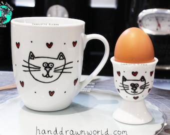 Breakfast set, cat mug, cat lovers, cat lover gift, egg cup, personalised mug, personalised gifts, Easter gifts