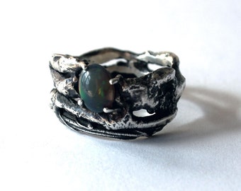 Ethiopian Opal Molten Sterling Silver Ring