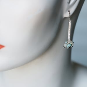 Long gemstone cluster earrings with aqua blue amazonite and sterling silver image 2