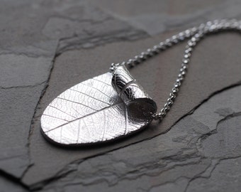 Artisan handcrafted "Curling Leaf" silver pendant necklace ~ one of a kind