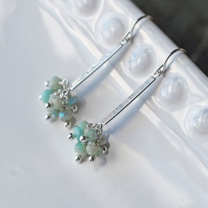 Long gemstone cluster earrings with aqua blue amazonite and sterling silver image 4