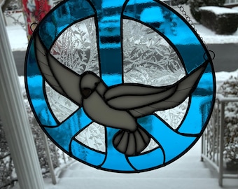 Glasmalerei Peace Zeichen mit einer Friedenstaube Sonnenfänger