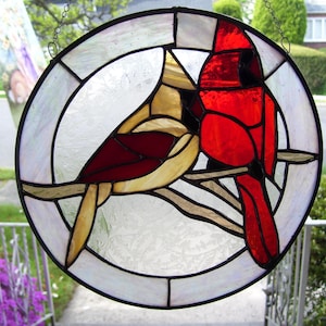 Stained Glass Male & Female  Cardinals Sun catcher