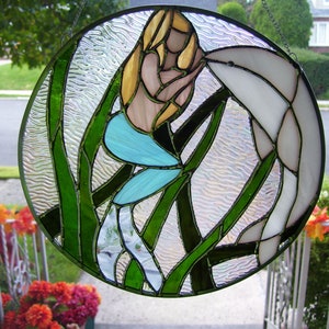 Stained Glass Mermaid ( Looking through the Porthole) Sun catcher
