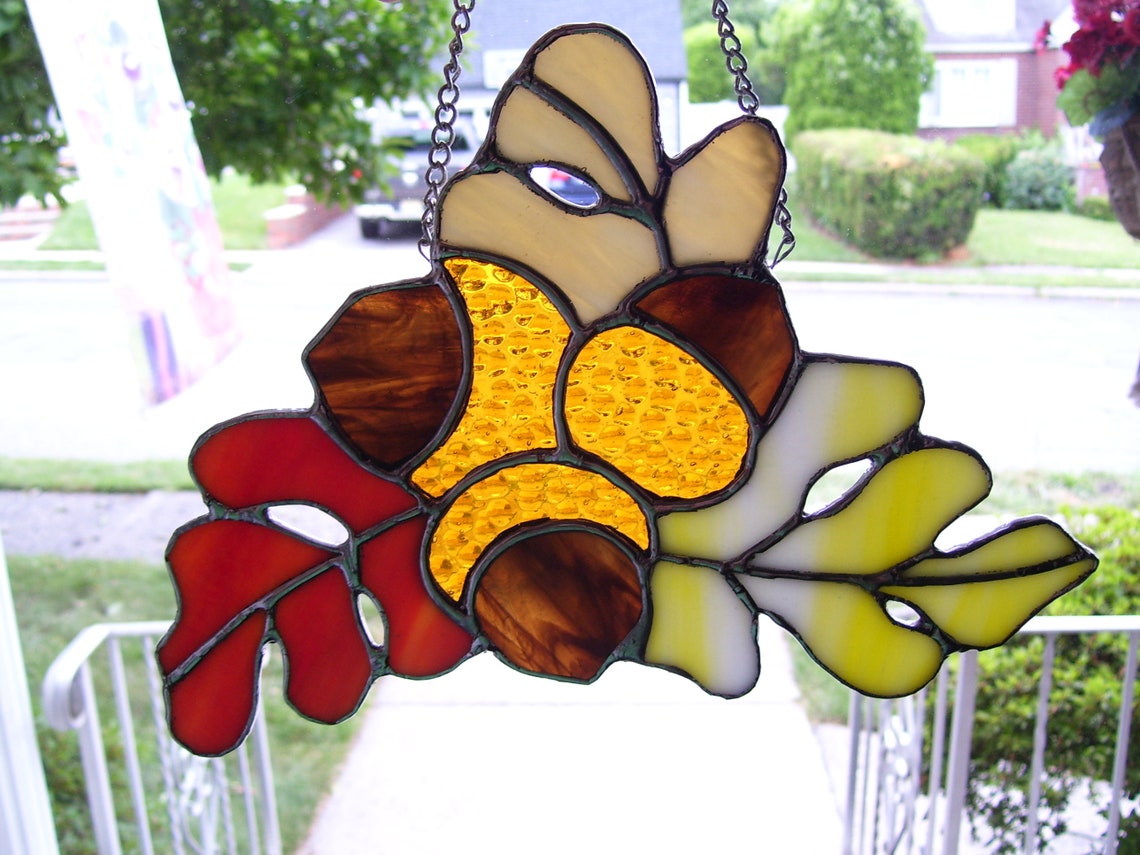 Stained Glass Acorn Cluster Suncatcher Etsy