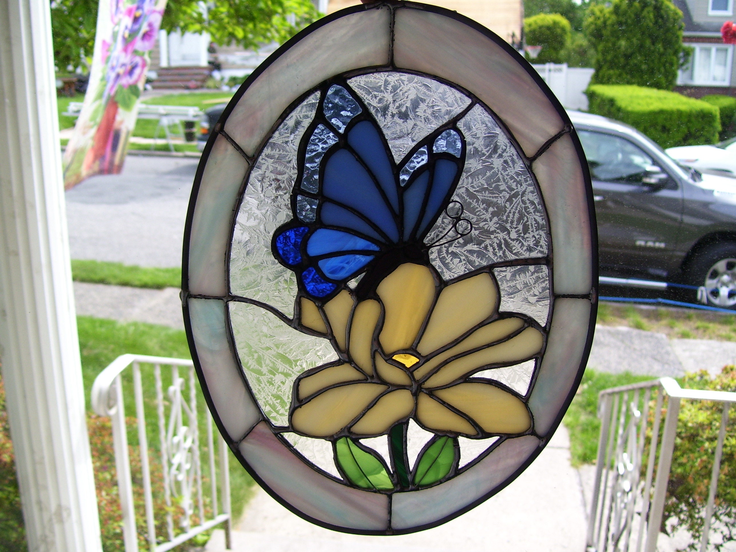 Stained Glass Butterfly on flower Suncatcher Etsy