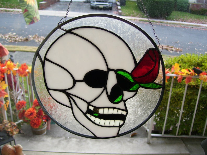 Tooth Stained Glass Pattern Stained Glass Skull, Gold Tooth & Rose - Etsy