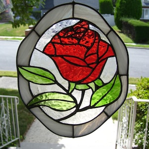 Stained Glass Red Rose Suncatcher