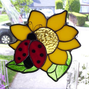 Stained Glass Lady Bug on a Sun Flower  Sun-catcher