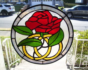 Stained Glass Anniversary or Wedding Red Rose Sun-catcher