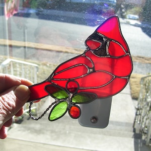 Stained Glass Cardinal Night Light with Light Sensor
