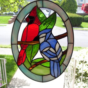 Stained Glass Cardinal & Blue Jay Sun catcher