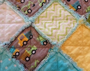 R1153 Handmade Little construction worker baby quilt
