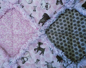 Handmade Pink Puppies Baby Rag Quilt: Dog Lover Gift