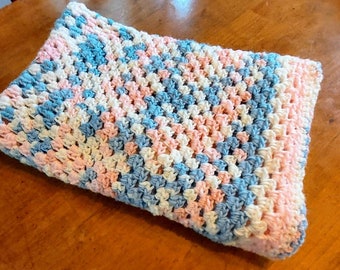 Handmade Crocheted Baby Afghan: Pink & Blue Granny Square Blanket