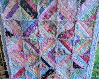 Handmade Scrappy Pastel Baby Quilt: String Pieced Heirloom Gift