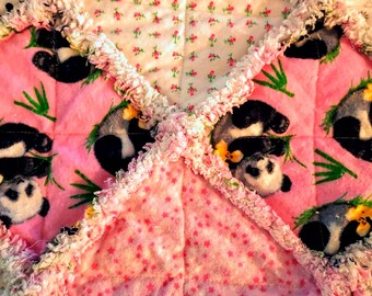 Handmade Panda Bear Baby Rag Quilt: Cotton Flannel Blanket (29x38)