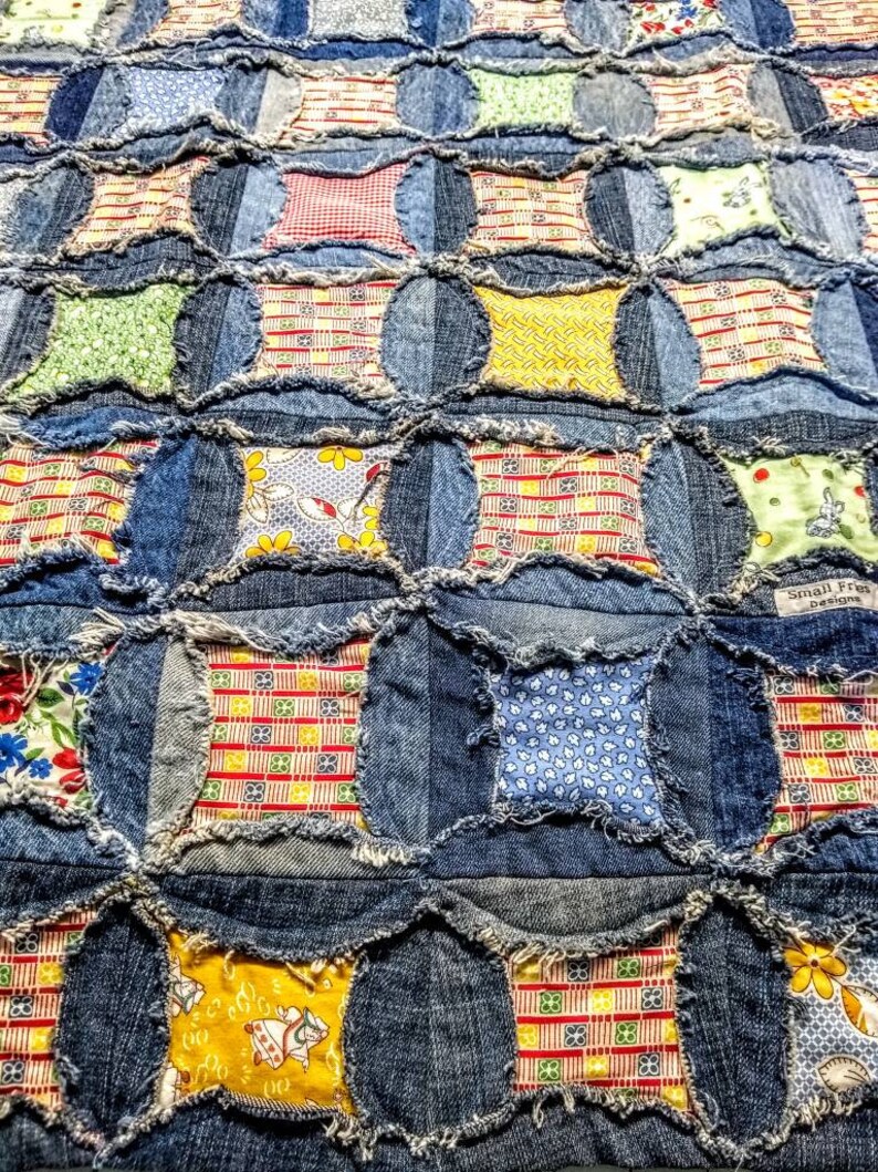 Handmade Baby Cathedral Window Rag Quilt Recycled Denim Etsy