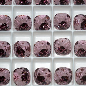 2 pieces 4470 Light Amethyst 12mm  Crystal Square Cushion Cut