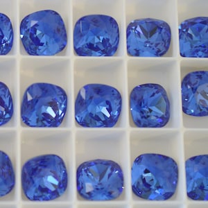 1 piece 4470 &quot;Exclusive&quot; Sapphire 12mm Swarovski Crystal Square Cushion Cut