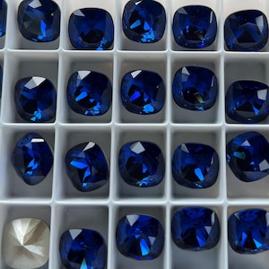 4 pieces 4470 Recreated Dark Sapphire 12mm Crystal Square Cushion Cut